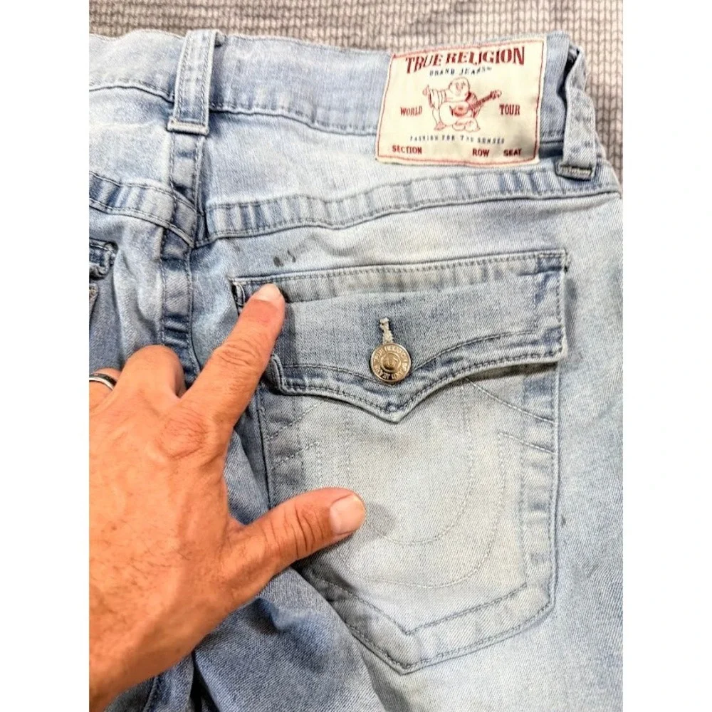 True Religion Rocco Relaxed Skinny Denim Shorts Light Wash Cut Off Mens 30X11